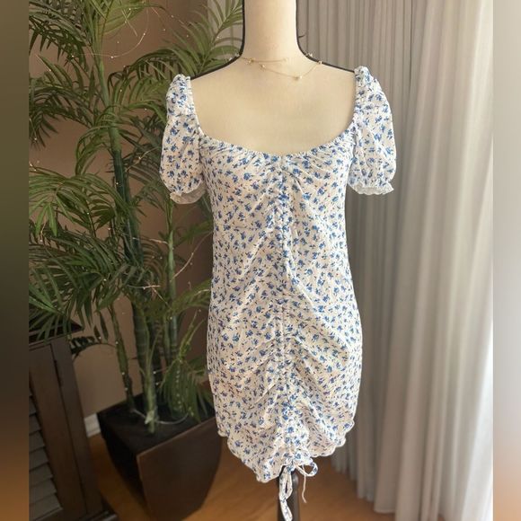 Stradivarius Mini Milkmaid Cottagecore Dress in Blue Floral NWT - Picture 2 of 7